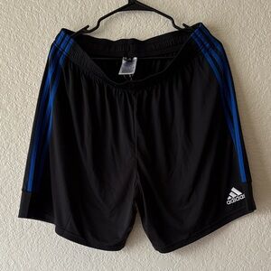 Adidas Men's Athletic Shorts in Black with Blue Stripes